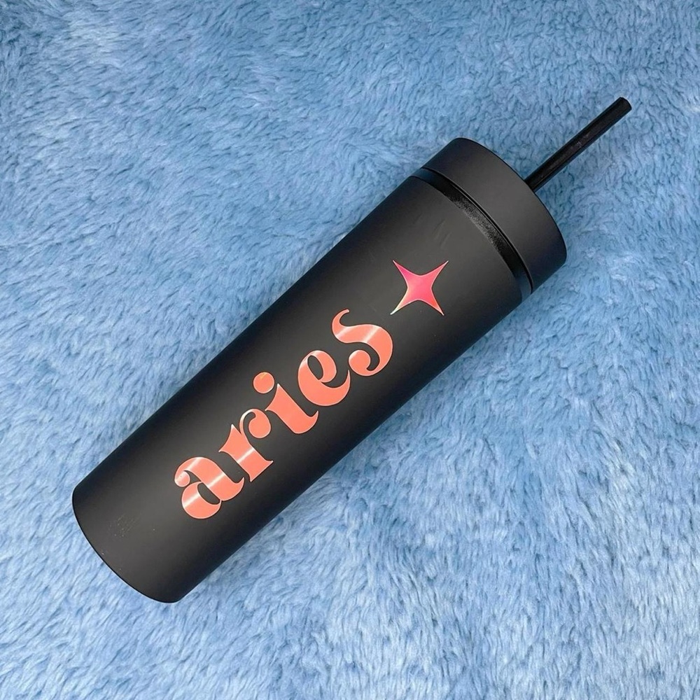 Aries Zodiac Reusable Tumbler Cup with Straw